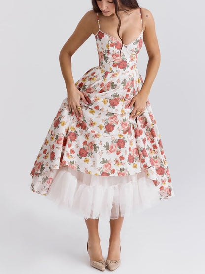 Arielle | Vestido midi sin tirantes con falda amplia