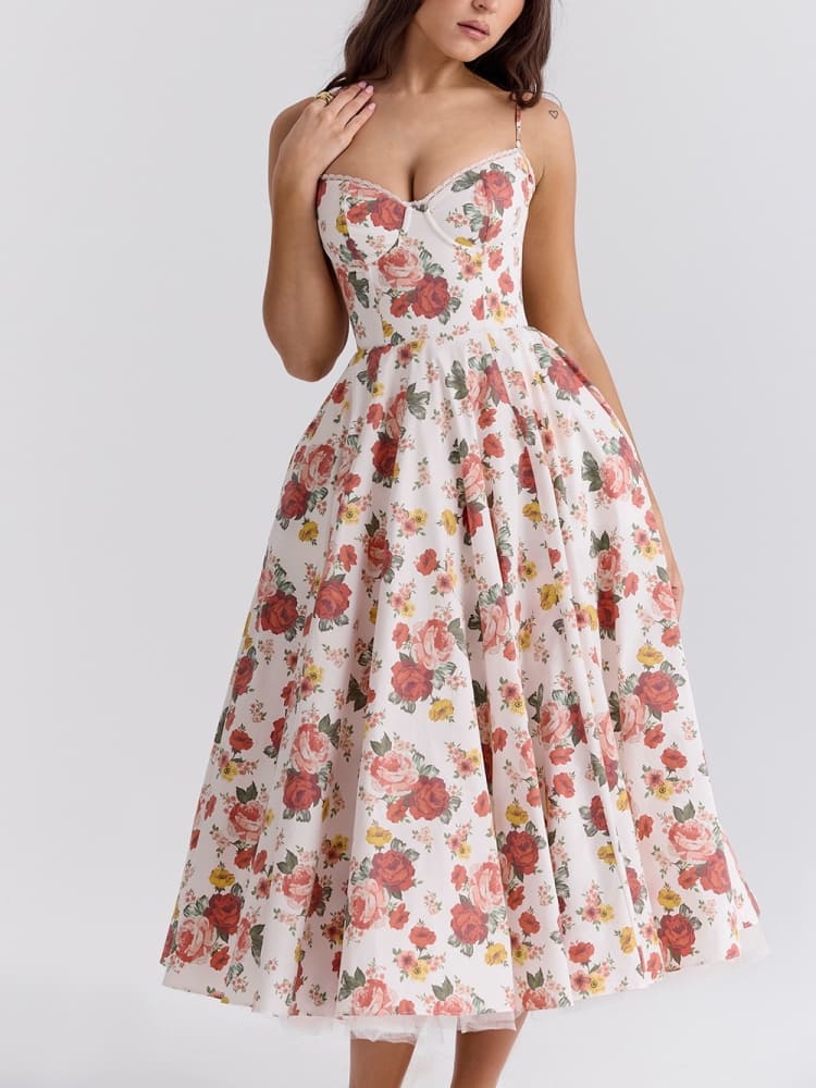 Arielle | Vestido midi sin tirantes con falda amplia